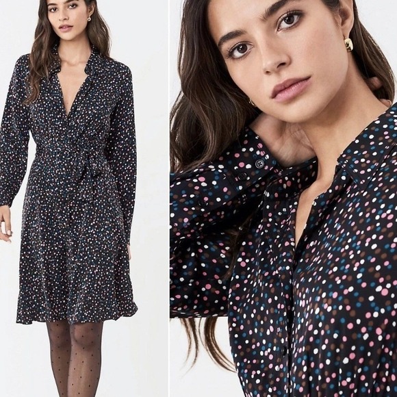 Diane Von Furstenberg Dresses & Skirts - Diane von Furstenberg Silk Black Confetti Polka Dot Shirt Dress Multi Size S